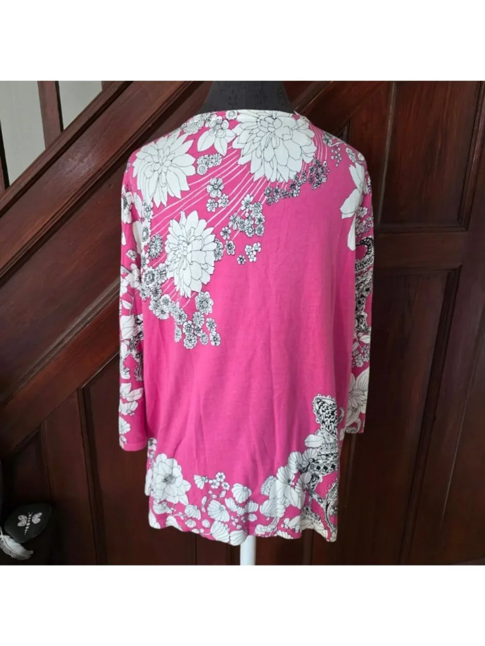 Talbots Womens Plus Size 2X Pink Floral Print Top 3/4 Sleeve NWT